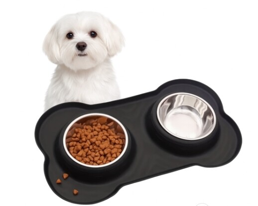 Dvojitá Miska Pro Psa A Kočku Protiskluzová Se Silikonovou Podložkou 2X200 ml