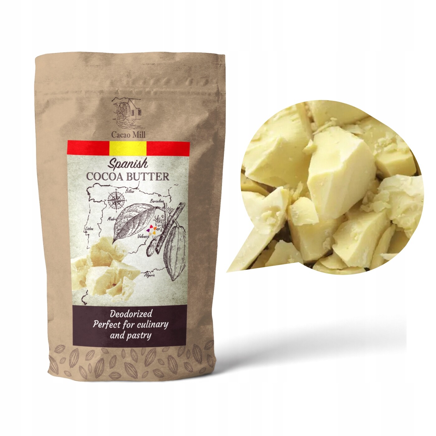 Kakaové Máslo Deodorizované, drcené, Bez Vůně Chuti Natra CacaoMill 1KG