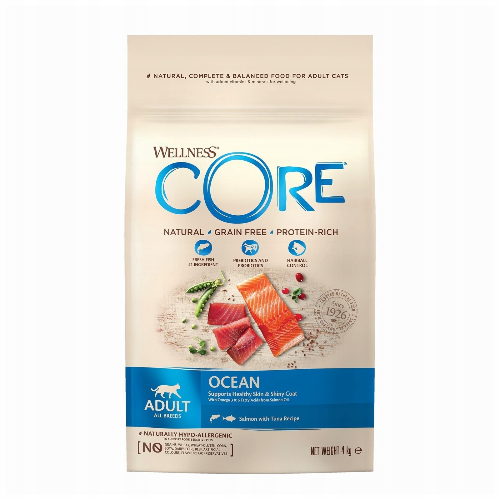 Krmivo suché Wellness Core Ocean pro kočky losos tuňák 4 kg bez obilovin