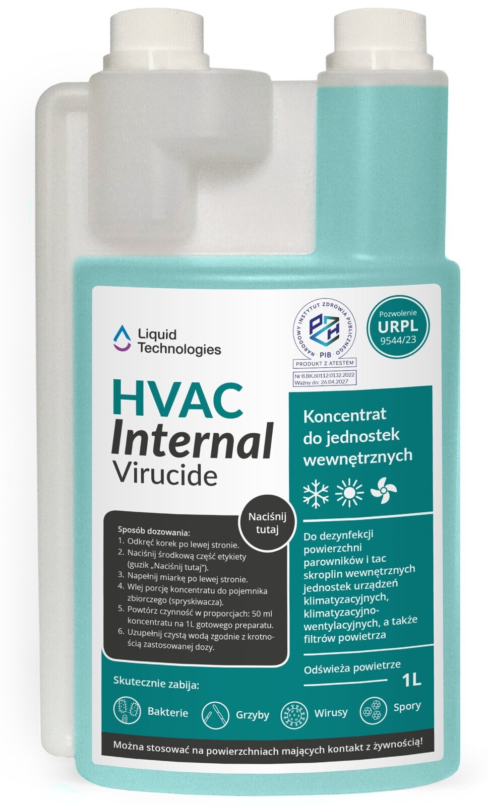 Hvac Internal Virucide 1L Tekutý dezinfekční přípravek na klimatizaci Bioclean