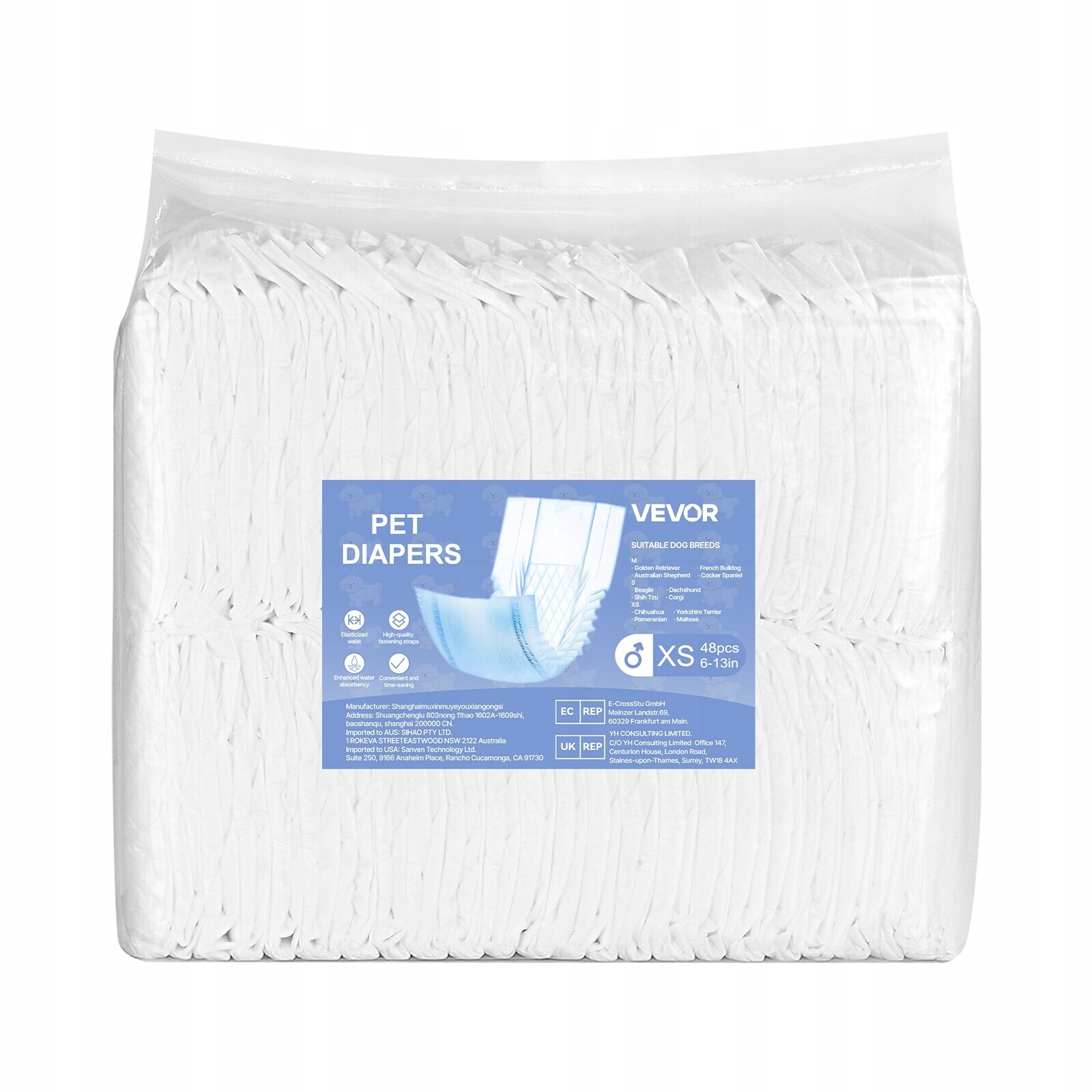 Vevor Plenky pro psy 96 Ks Xs Velikost Superabsorpční pro psa mužského pohlaví