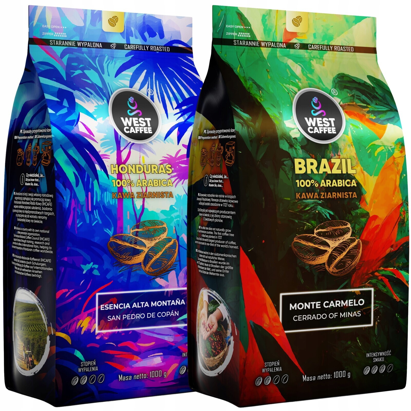 Káva Zrnková Set 2kg Brazil Honduras 100% Arabica Čerstvě pražená