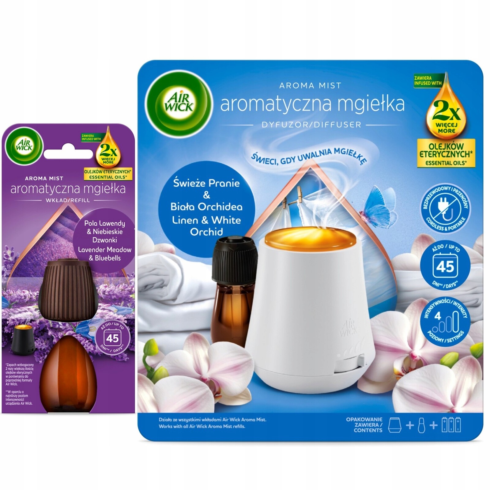 Air Wick Aromatická mlha Komplet Čerstvé Praní Bílá Orchidej Náplň