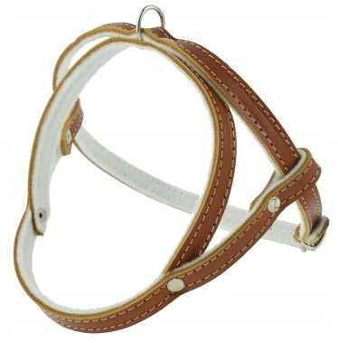 Kožený postroj pro psa podšitý filcem Lícová kůže 55 cm Champion Koniak