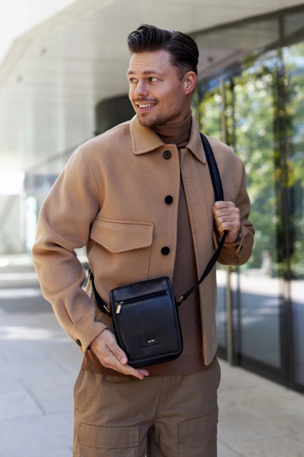 Trendy pánská kožená crossbody taška Peterson Hamis, černá