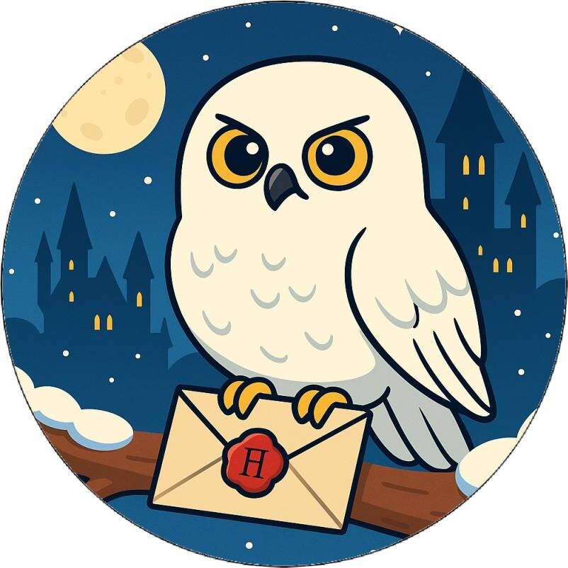 Jedlý papír Sova Hedvika v zimě Harry Potter kreslená 19,5cm - Pictu Hap