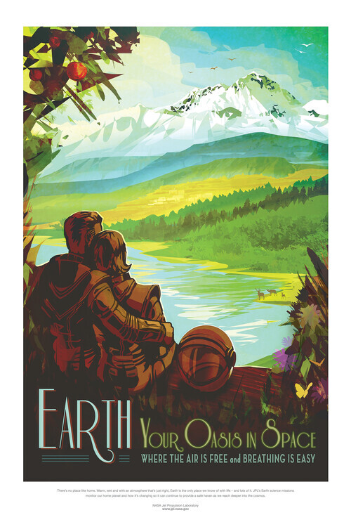 autor Obrazová reprodukce Earth (Retro Planet & Moon Poster) - Space Series (NASA), 26.7 × 40 cm