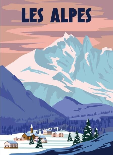 VectorUp Ilustrace Les Alpes Ski resort poster, retro., VectorUp, 30 × 40 cm