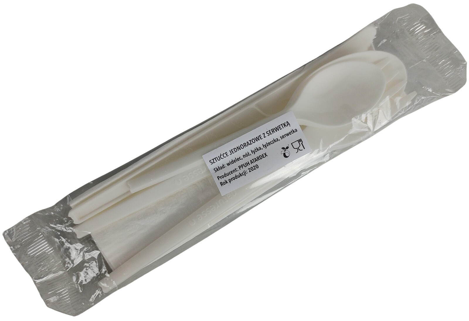 Příbor s ubrouskem plastový bílý set Atardex