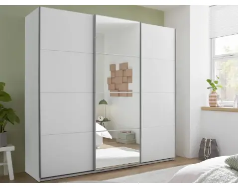 Šatní skříň se zrcadlem Carano, 215 cm, bílá