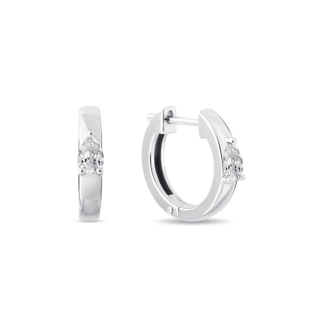 Náušnice kruhy s diamantem ve tvaru kapky v bílém zlatě KLENOTA