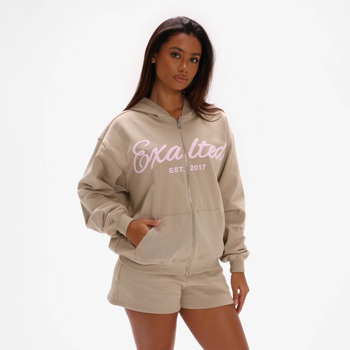 Dámská oversized mikina exalted off-duty zip béžová xs