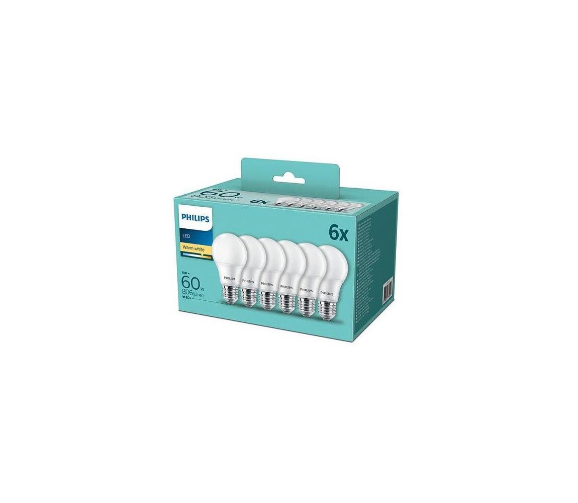 Philips SADA 6x LED Žárovka Philips A60 E27/8W/230V 2700K