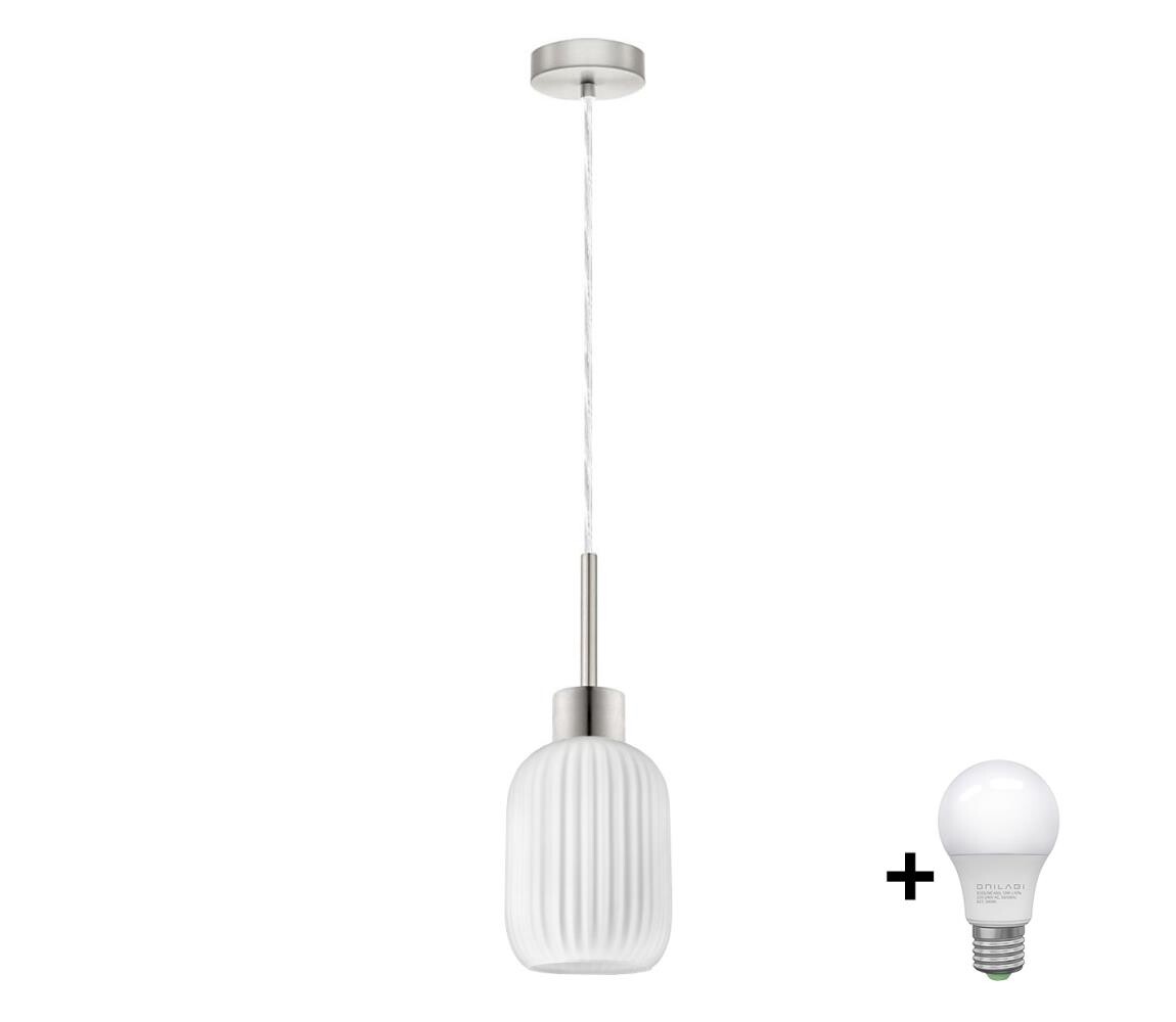 Eglo LED Lustr na lanku HARMA 1xE27/60W/230V pr. 14 cm matný chrom/bílá