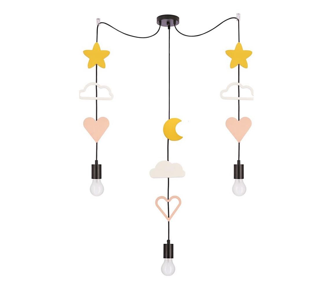 Dětský lustr na lanku TRIO 3xE27/20W/230V žlutá/bílá/růžová