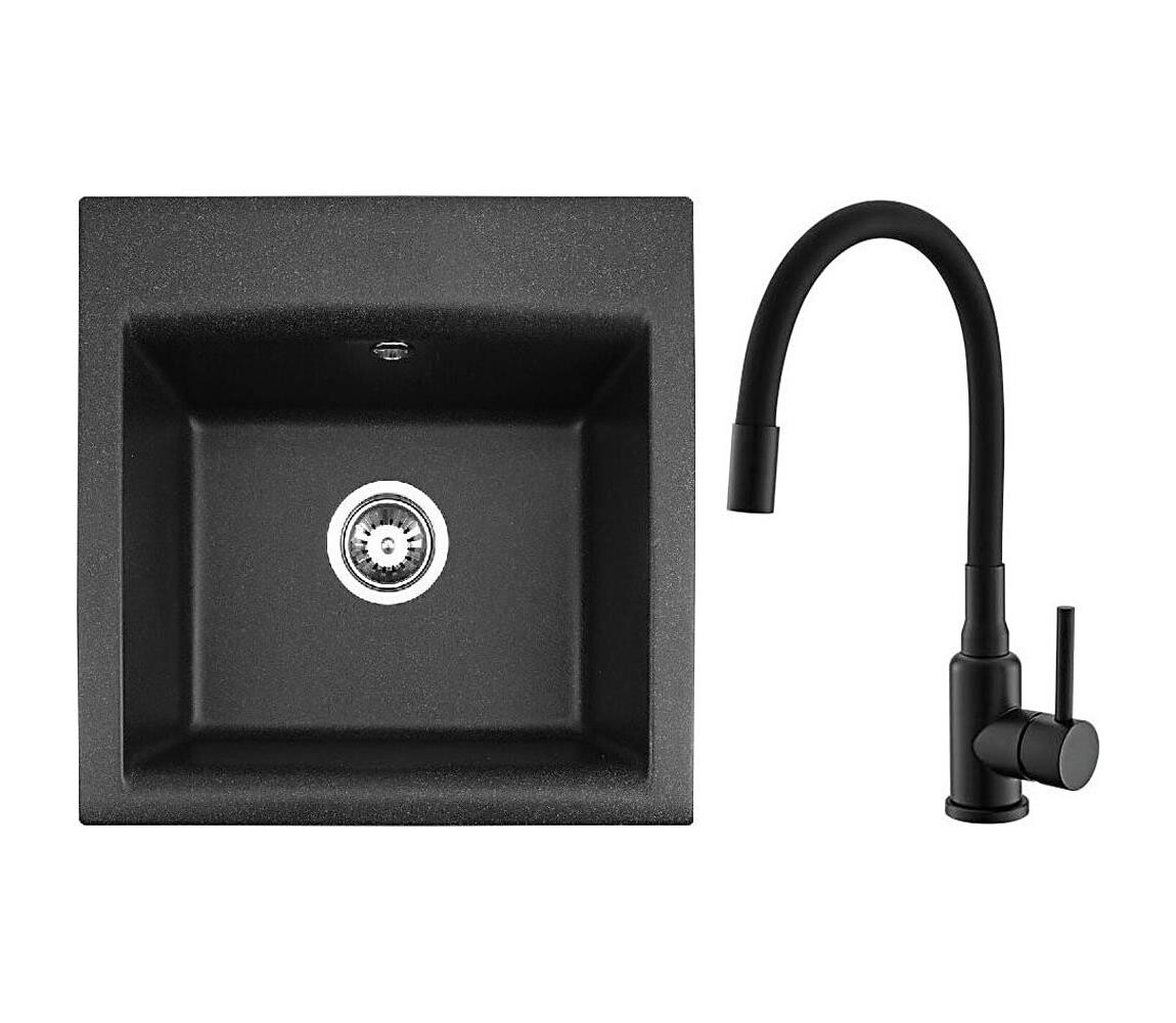 ALVEUS ALVEUS SETA23193 - Kuchyňský dřez ATROX+dřezová baterie MINTAS 34cm granit/černá