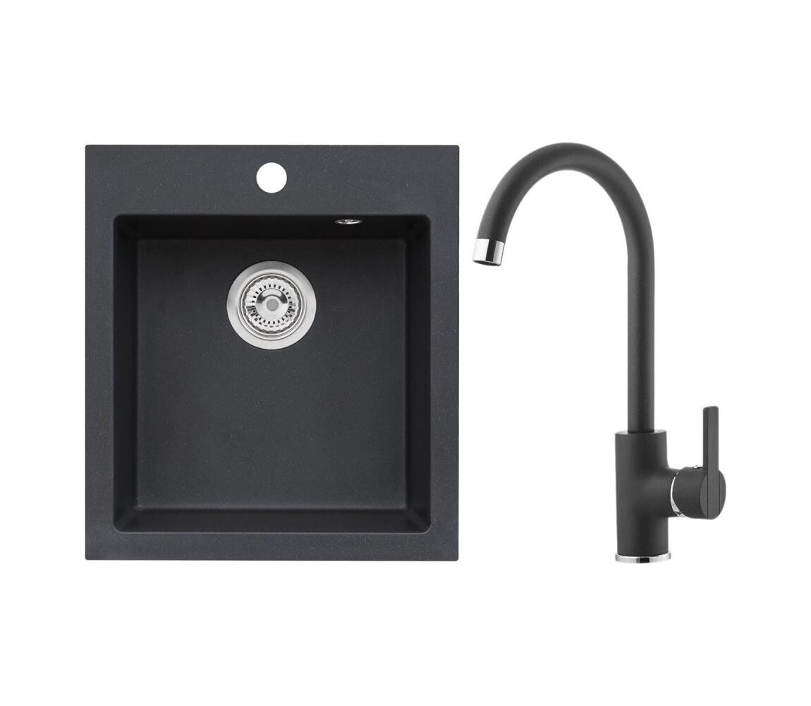 ALVEUS ALVEUS SETA737 - Kuchyňský dřez CORTINA + dřezová baterie TONIA granit/černá