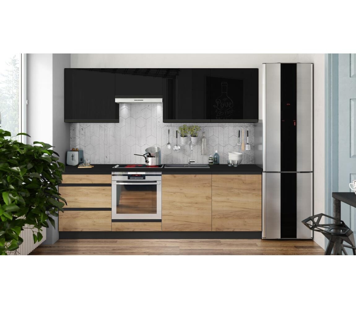 Kuchyňská linka MARINA 240 cm dub craft/lesklá černá