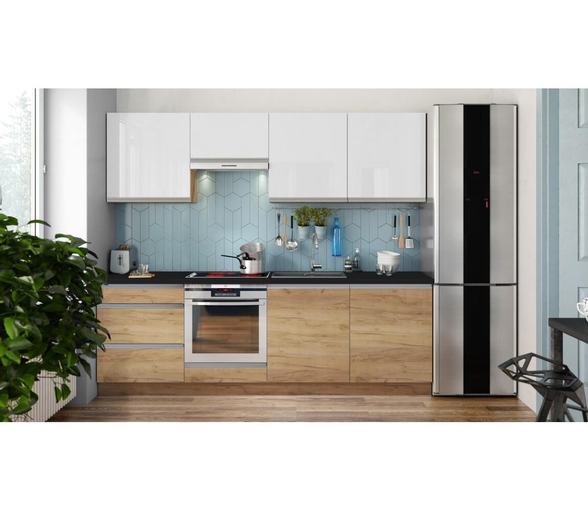 Kuchyňská linka MARINA 240 cm dub craft/lesklá bílá