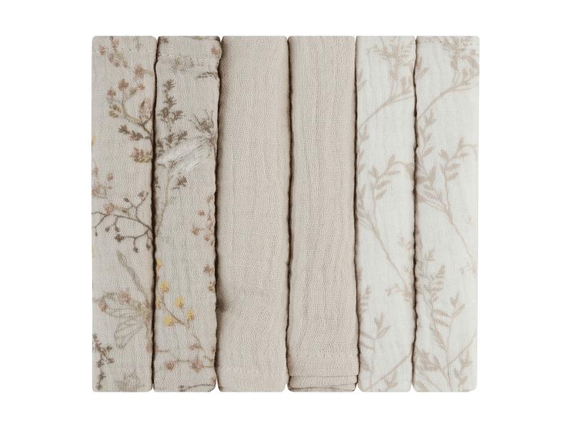 KikkaBoo pleny mušelínové 30x30 cm 6ks Secret Garden Beige