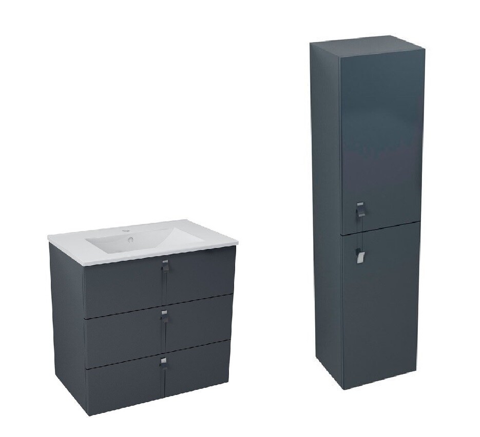 Sapho MITRA umyvadlová skříňka, 3 zásuvky, s umyvadlem 76,5 cm v setu s vysokou skříňkou 140 cm s prádelním košem, barva antracit VYSTAVENÉ ZBOŽÍ, SLUŠNÝ STAV, BEZ ZÁRUKY NA POVRCHOVÉ VADY - DODÁNÍ DO TÝDNE ! (ZÁRUKA 1 ROK)
