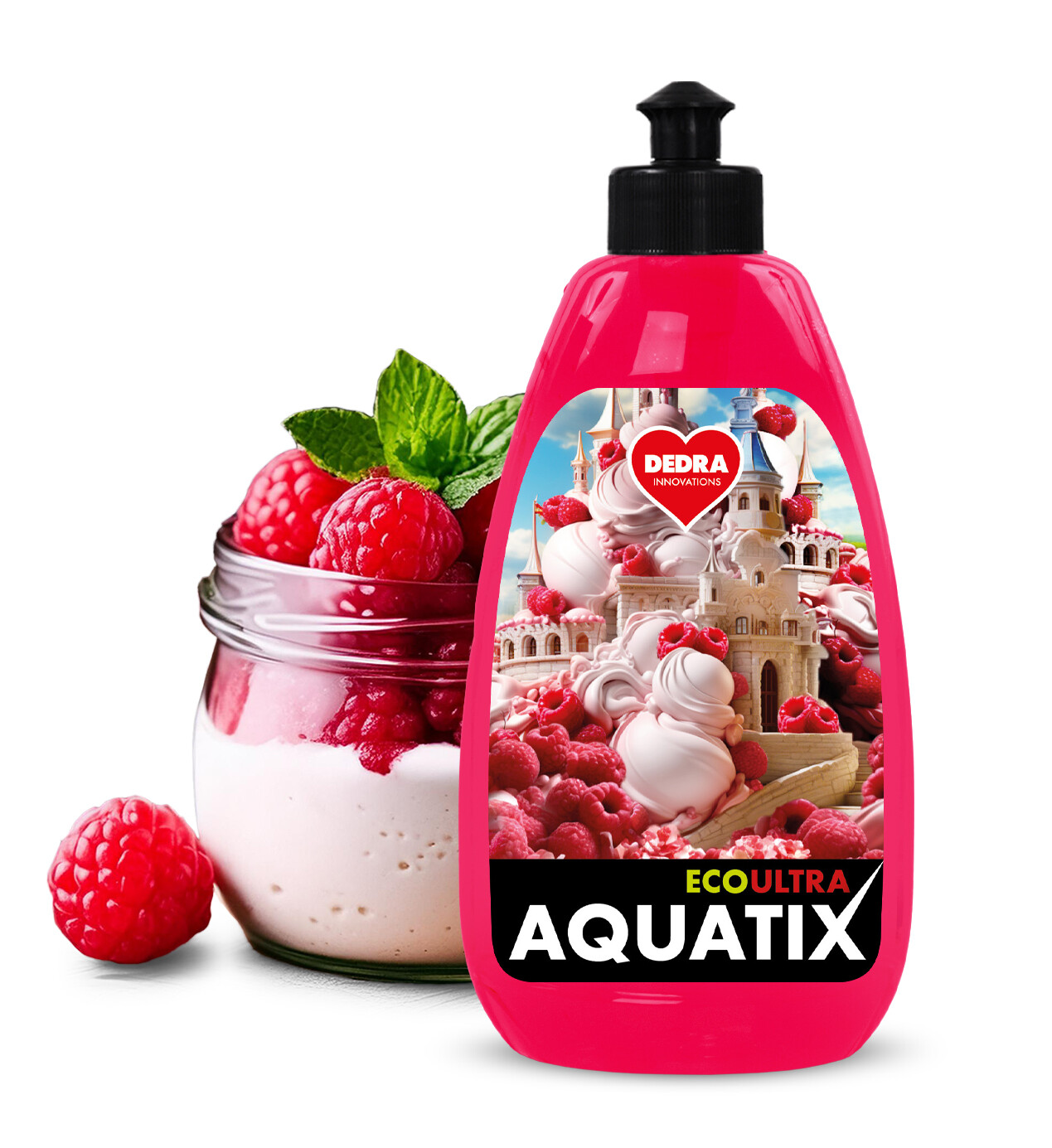 AQUATIX | Rostlinný koncentrát na nádobí MALINY SE SMETANOU | 500 ml