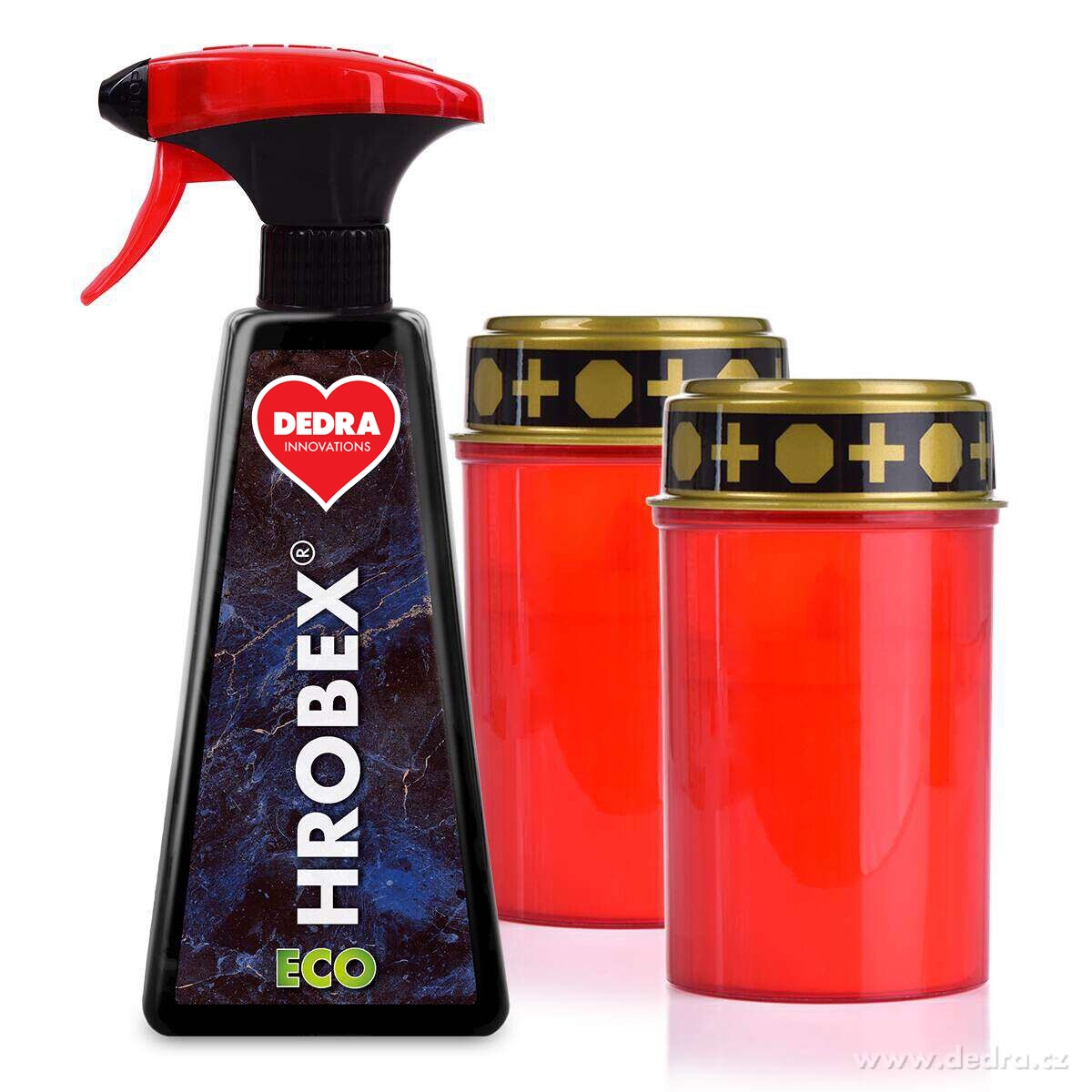 SADA  HROBEX | Čistič náhrobků a pietních míst (mramor, žula) +  2× LED pietní svíce