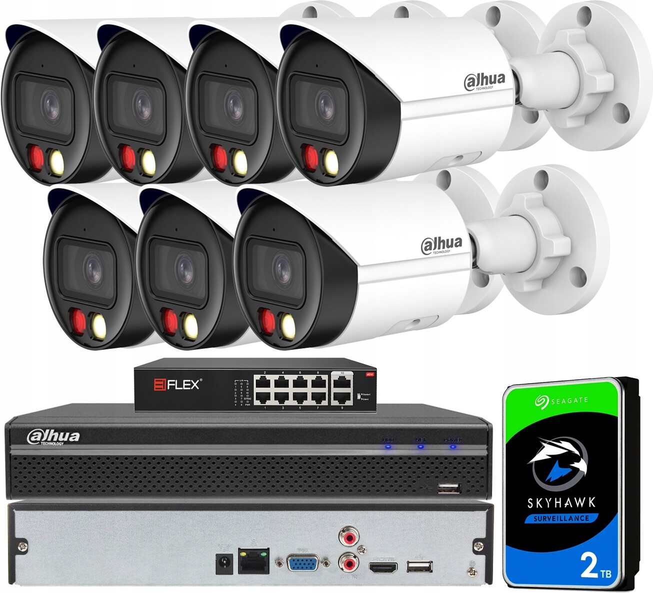 Sada pro monitorování Ip PoE 4MPx K 7 kamer Dahua WizSense Analytika Ai