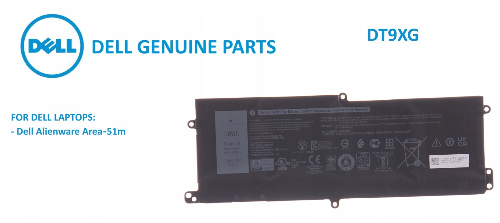 Baterie Dell DT9XG pro Alienware Area51m DT9XG, 07PWKV Kjyfy