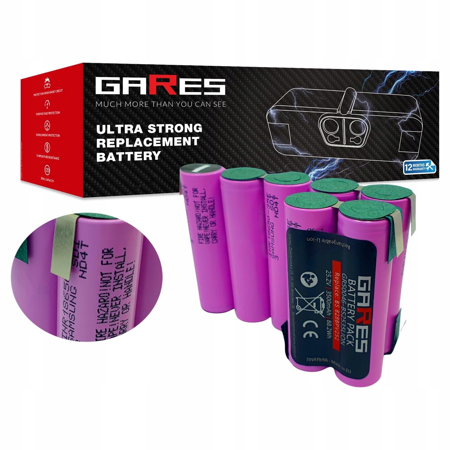 Akumulátor Gares pro Bosch 828BPV252 Flexxo BBH3ZOO25 BCH3P255 25.2V 3.5Ah