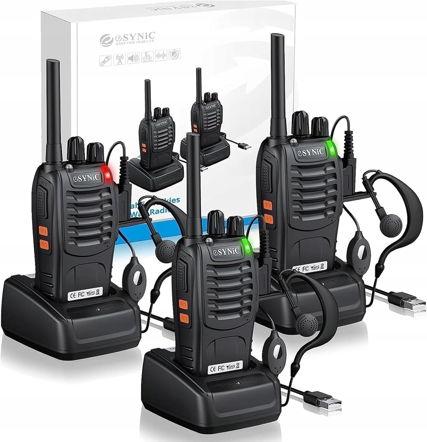 Vysílačka Walkie Talkie Radiotelefon Esynic Sada 3KS Vox Led Stanice