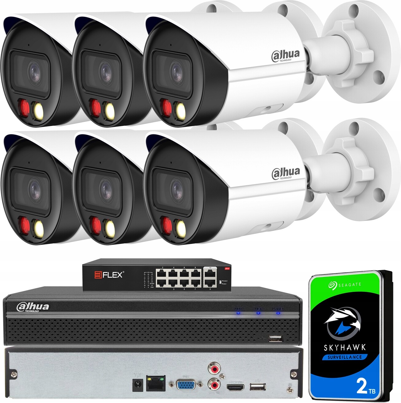 Sada pro monitorování Ip PoE 4MPx K 6 kamer Dahua WizSense Analytika Ai