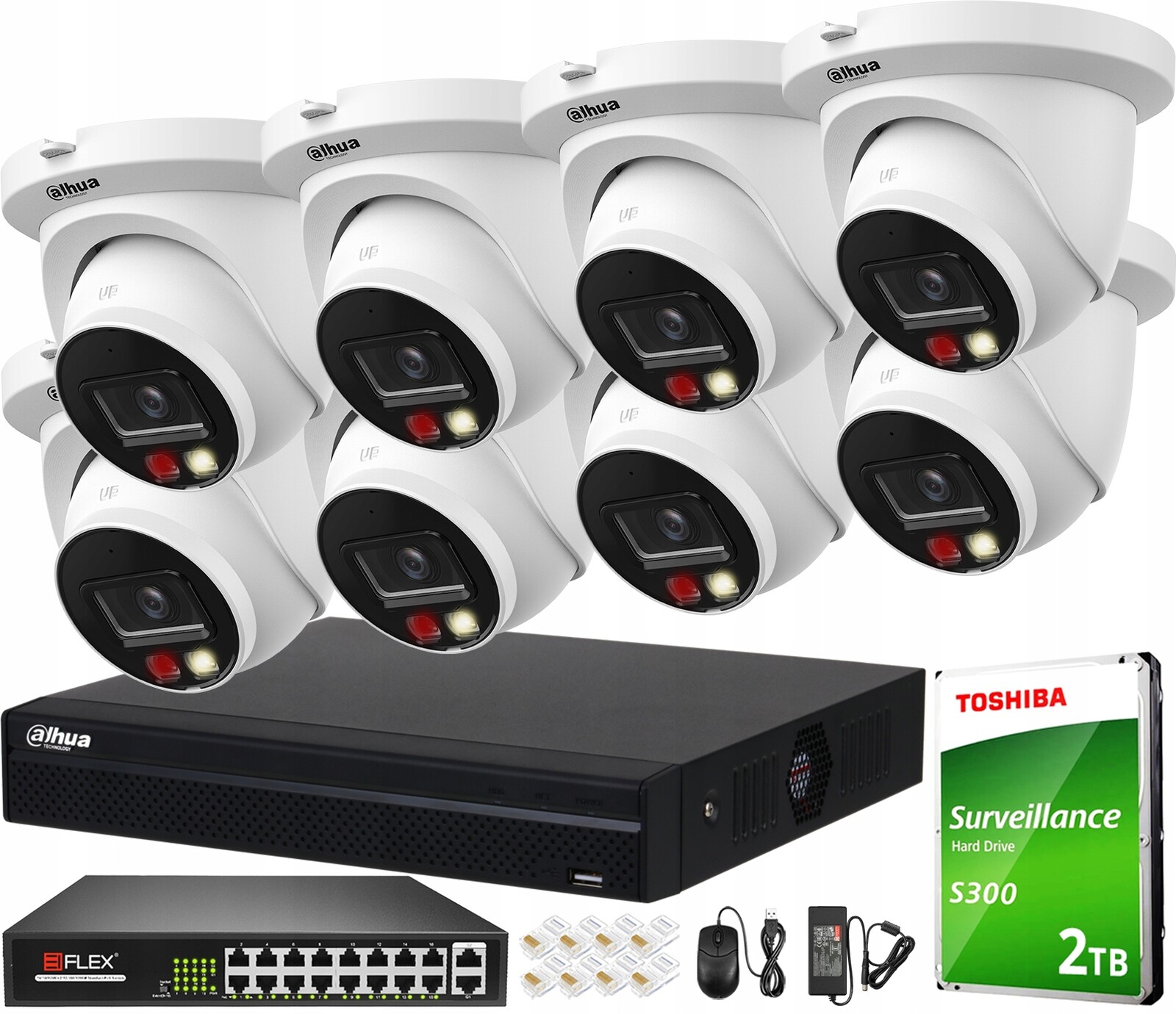 Sada Ip monitorování Dahua Kamery 4Mpx Dual Light Nvr 16 kanálů Hdd 2TB