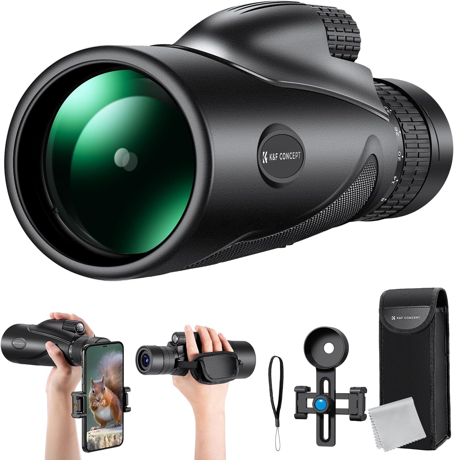 Monokulár K&f Concept 8-32x50 Zoom s úchytkami a Pouzdro – Teleobjektiv