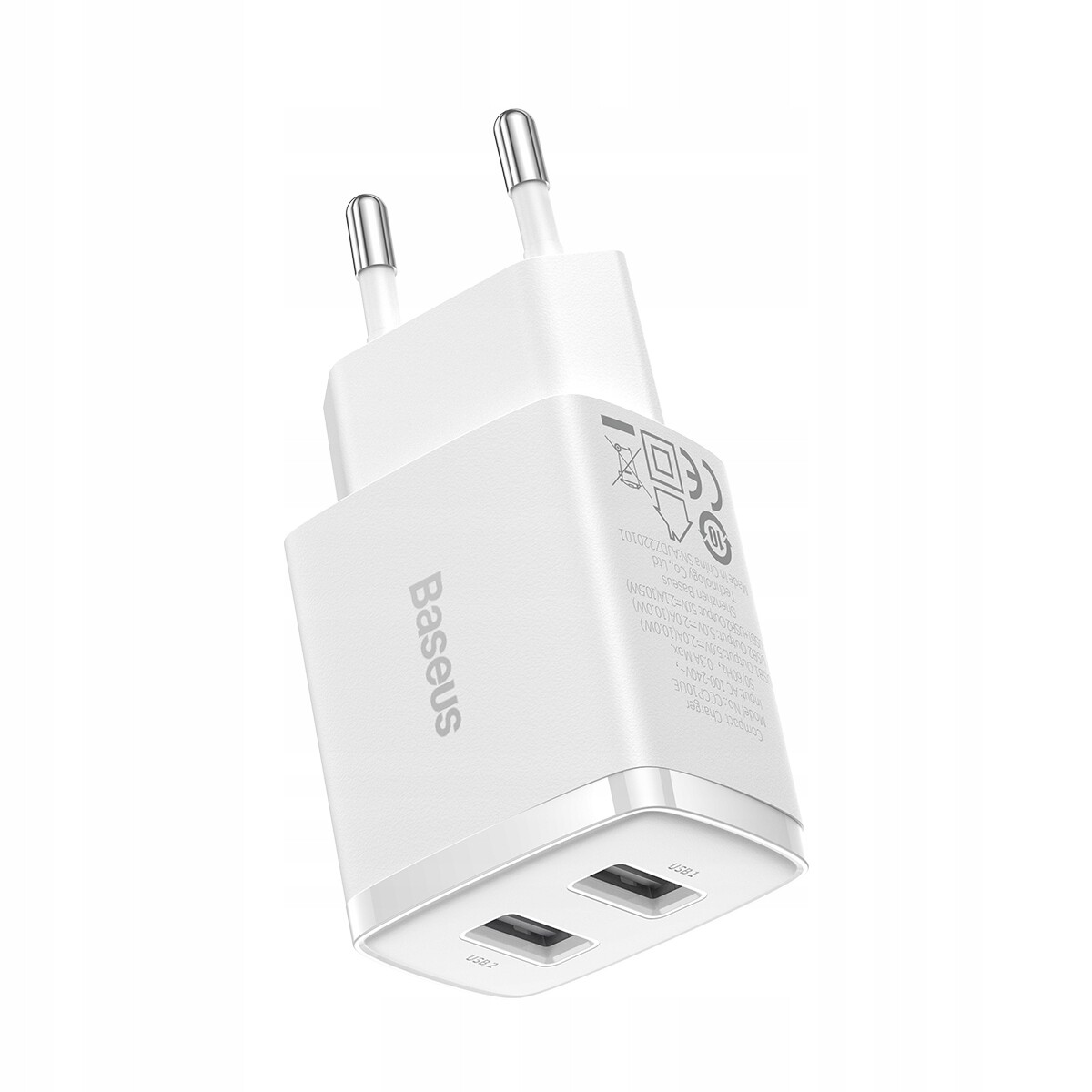 Síťová nabíječka Baseus Compact 2xUSB 10.5W Rychlé nabíjení Bílá