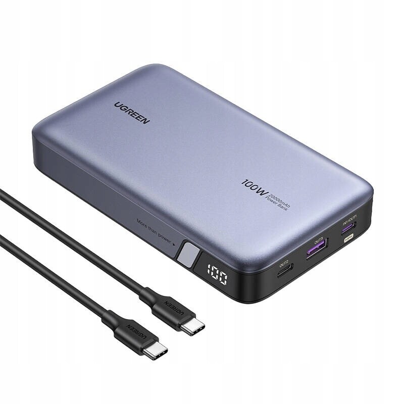 Powerbanka 20000 mAh Ugreen USB+2xUSB-C 100W Pd Šedá s 3 porty Macbook