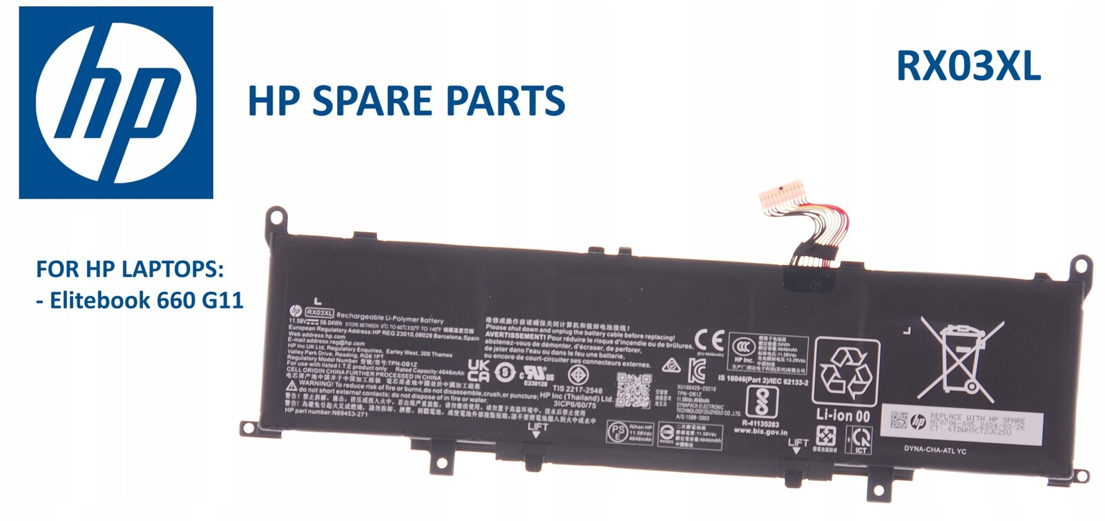 Originální baterie RX03XL N70706-005 Originál Hp Hp EliteBook 660 G11