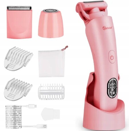 Dámský Holicí Strojek Hatteker HT-578 3V1 Akumulátorový Zastřihovač Růžový