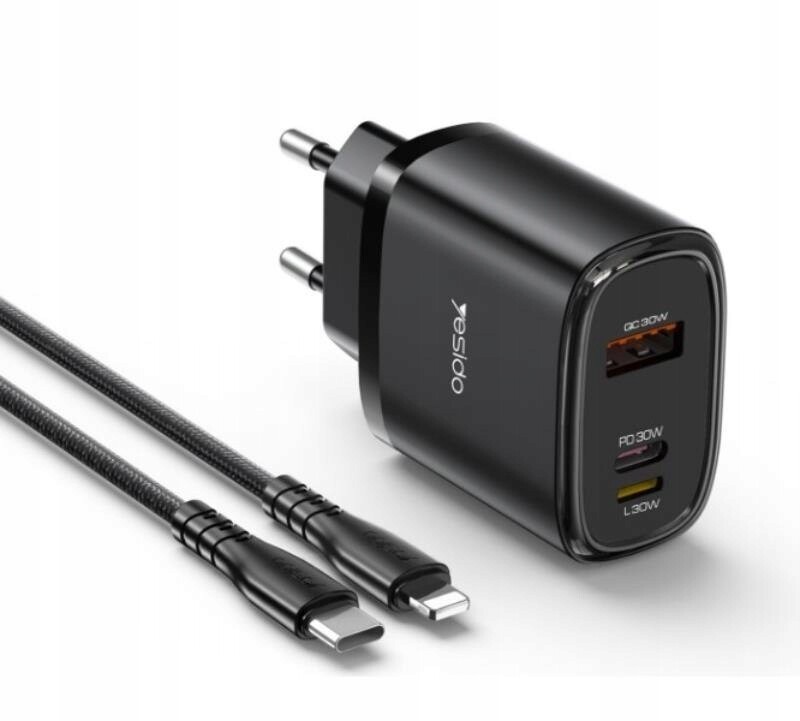 2 x Síťová Nabíječka Yesido 30W Pd Qc Usb-c+a Rychlé Nabíjení Kabel 27W