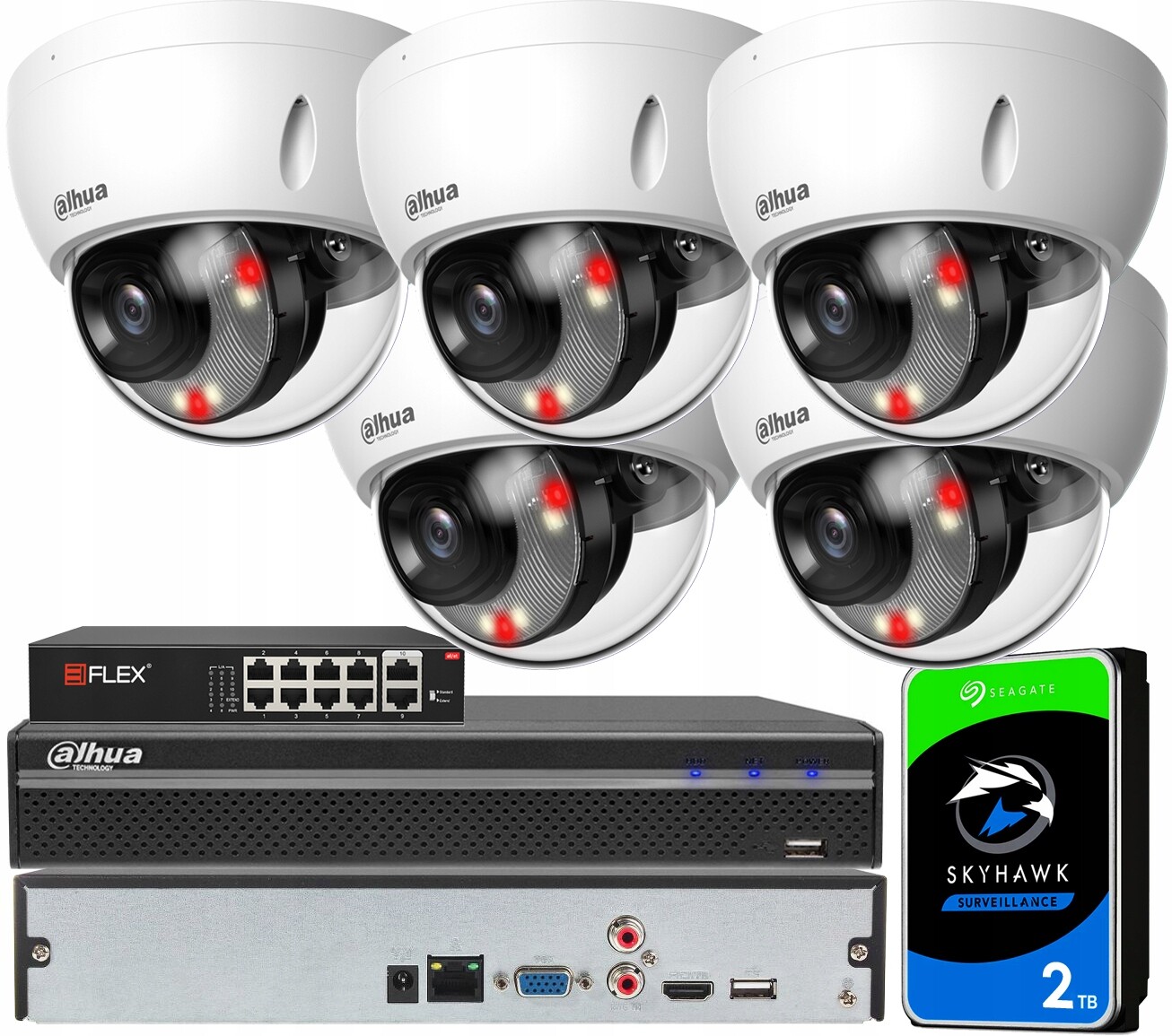 Monitorovací sada Dahua 5 kamer IPC-HDBW2449E-S-IL PoE 4Mpx Dual Light Ai