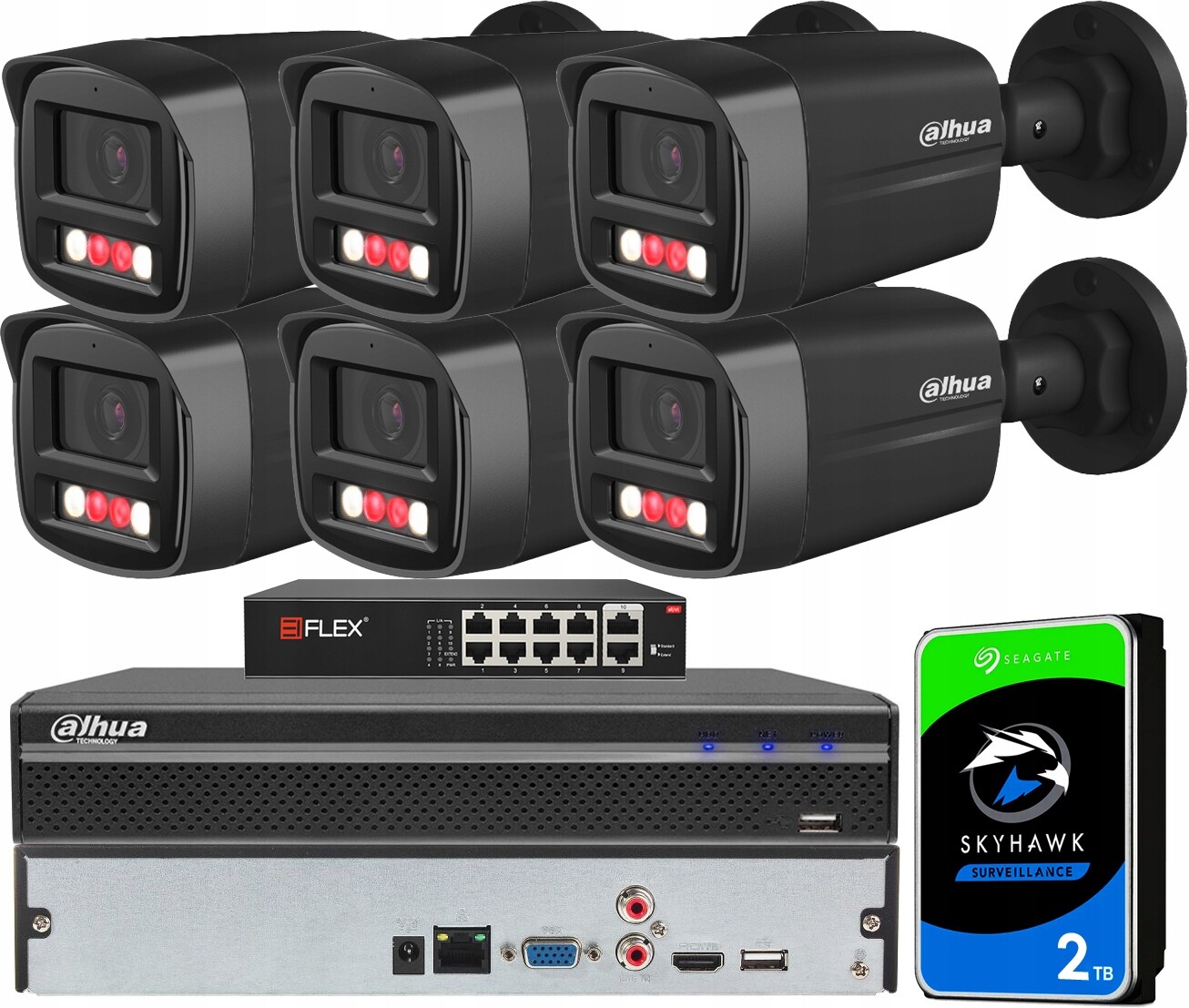 Monitorovací sada Dahua pro 6 kamer 4MPX Dahua Ir+led 40 m Dual 2TB