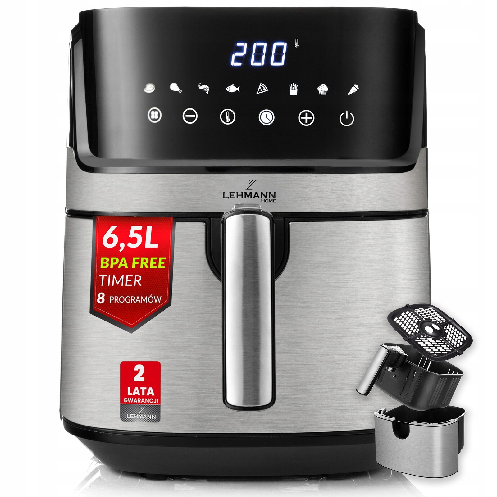 Fritéza Bez Tuku Fritéza Airfryer Velká, Výkonná, 8 Programů, Panel