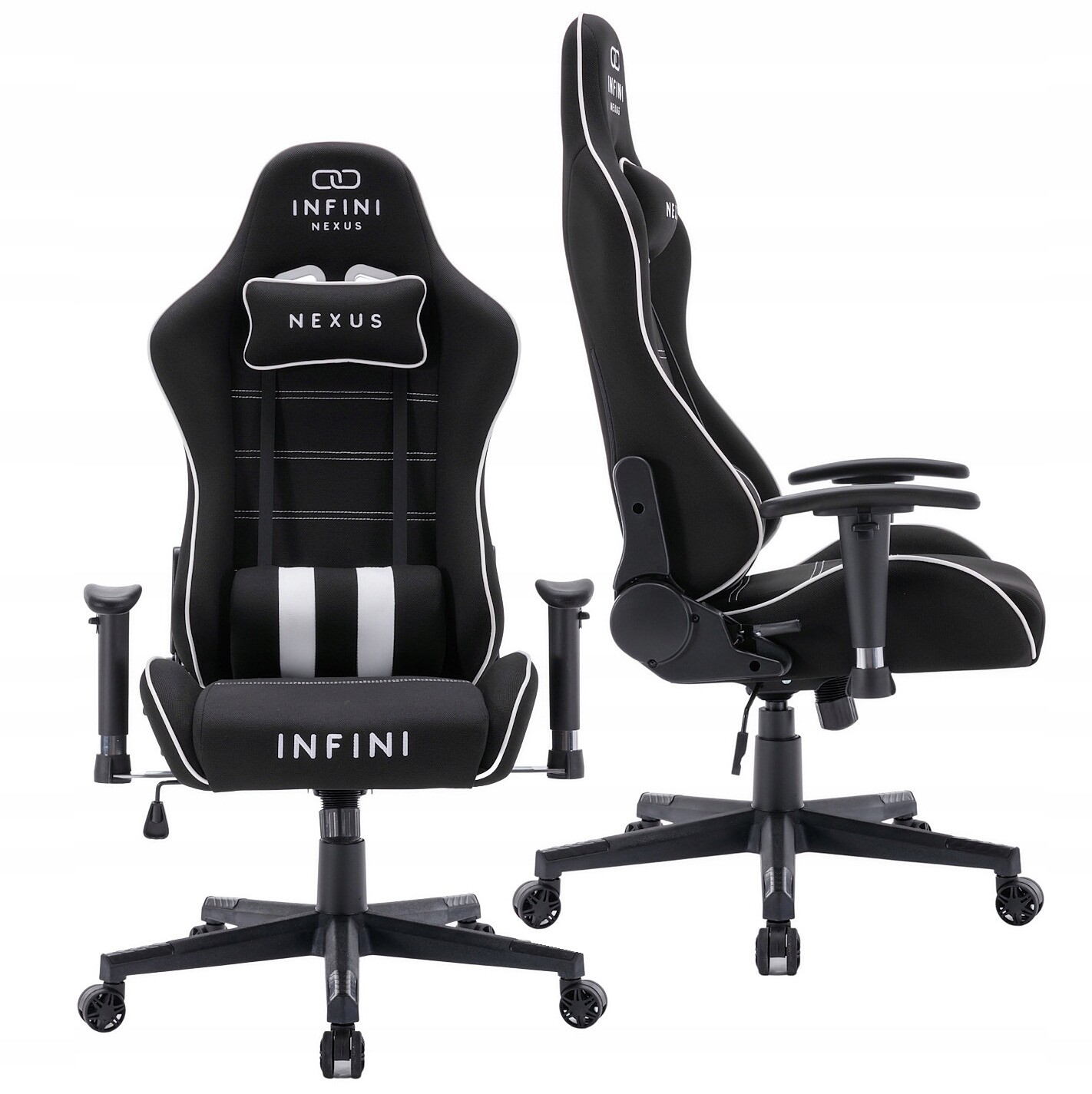 Herní křeslo Infini Nexus Černo-bílé (pro hráče, nastavitelné opěradlo)