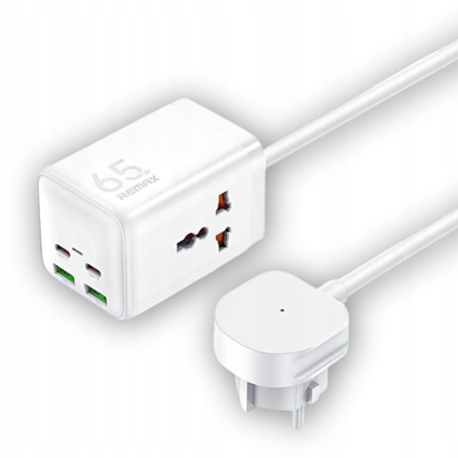 2 x Síťová Nabíječka Remax Gan Power Strip 65W 2xUSB+2xUSB-C Bílá