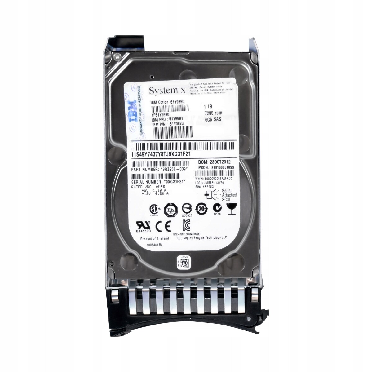 Ibm 81Y9691 81Y3820 1TB 7.2K 64MB SAS-2 2.5'' ST91000640SS