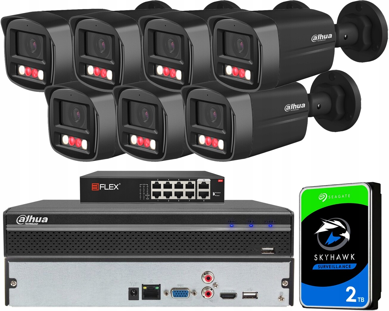 Monitorovací sada Dahua pro 7 kamer 4MPX Dahua Ir+led 40 m Dual 2TB