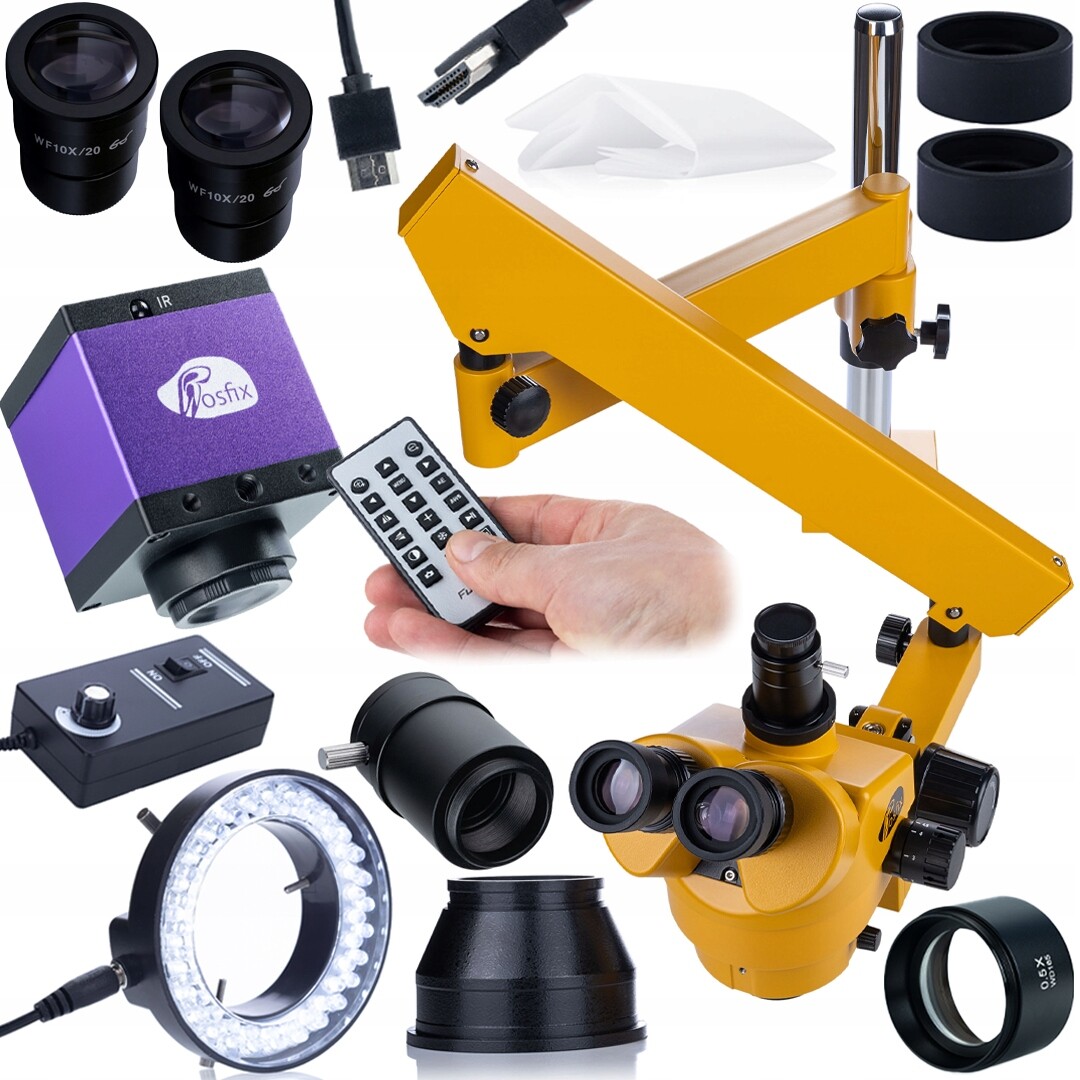 Mikroskop Na Výložníku Sada Hdmi Hd Čočka 0.5x Led 56x Kamera Hq