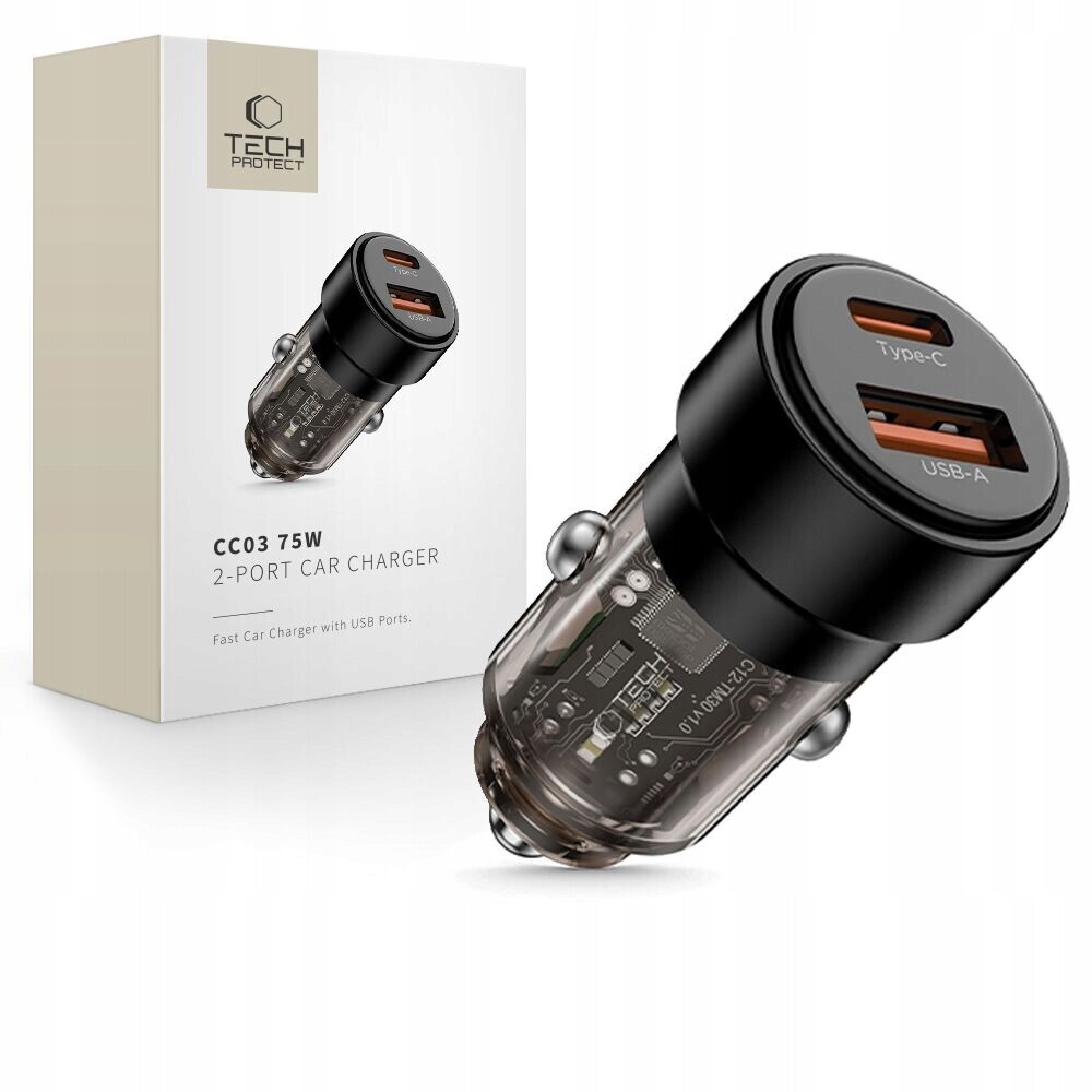 Tech-protect CC03 2-PORT Car Charger PD75W Černý