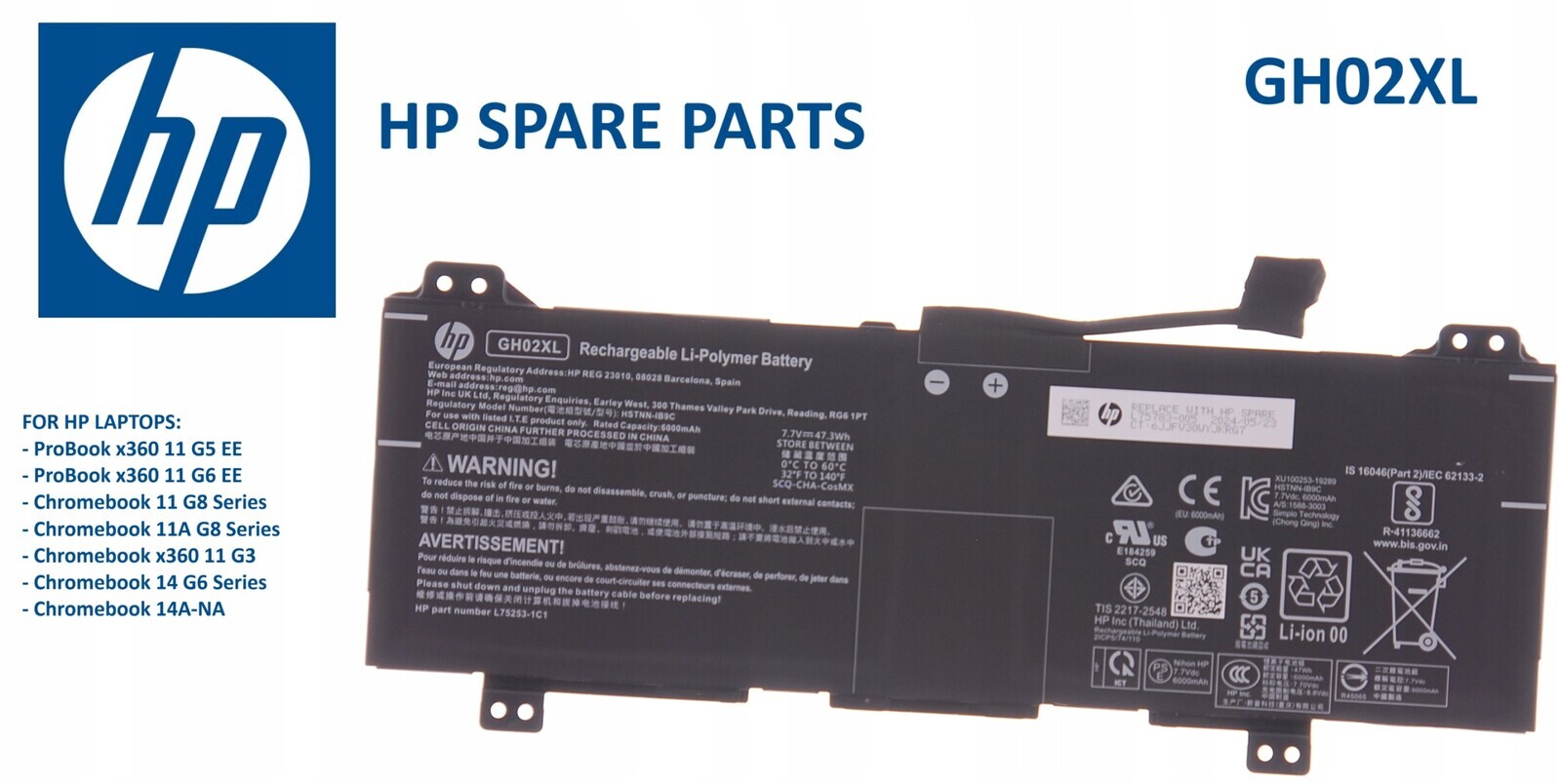 Baterie Hp GH02XL Chromebook 11 11A G8, 14 G6 14A-NA Originál Nový