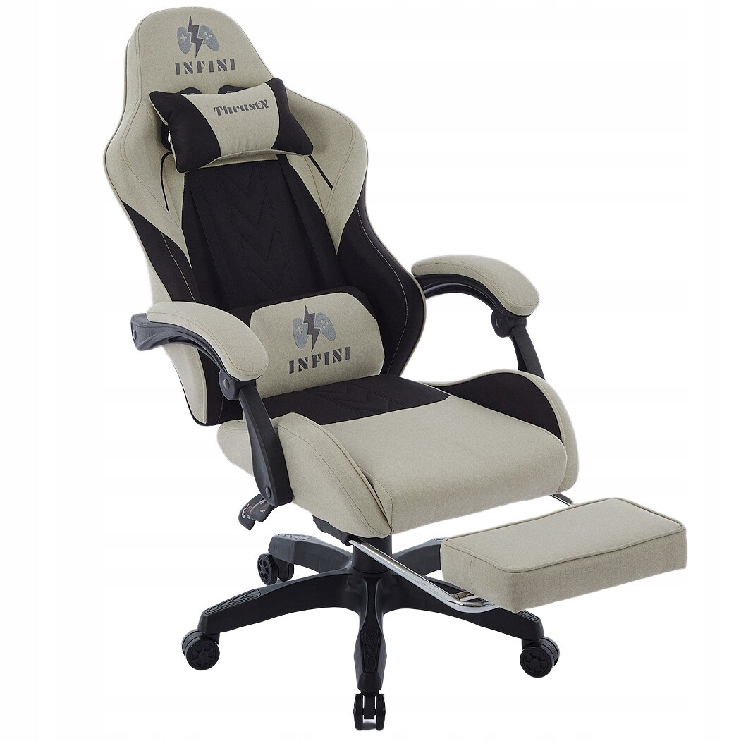 Křeslo ThrustX Black/Beige (výsuvná a měkká opěrka nohou pro hráče)